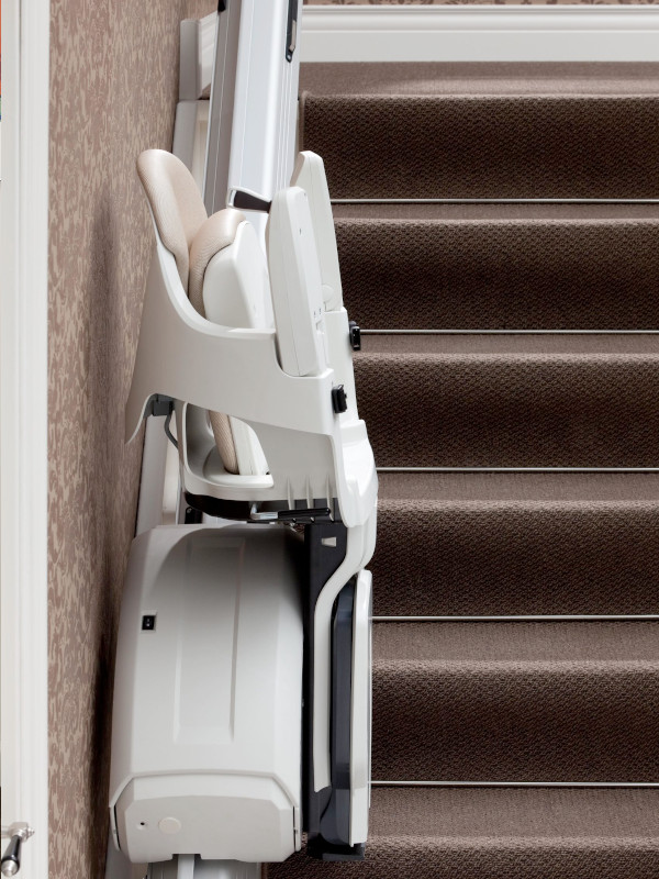 homeglide straight stairlift folded up and compact